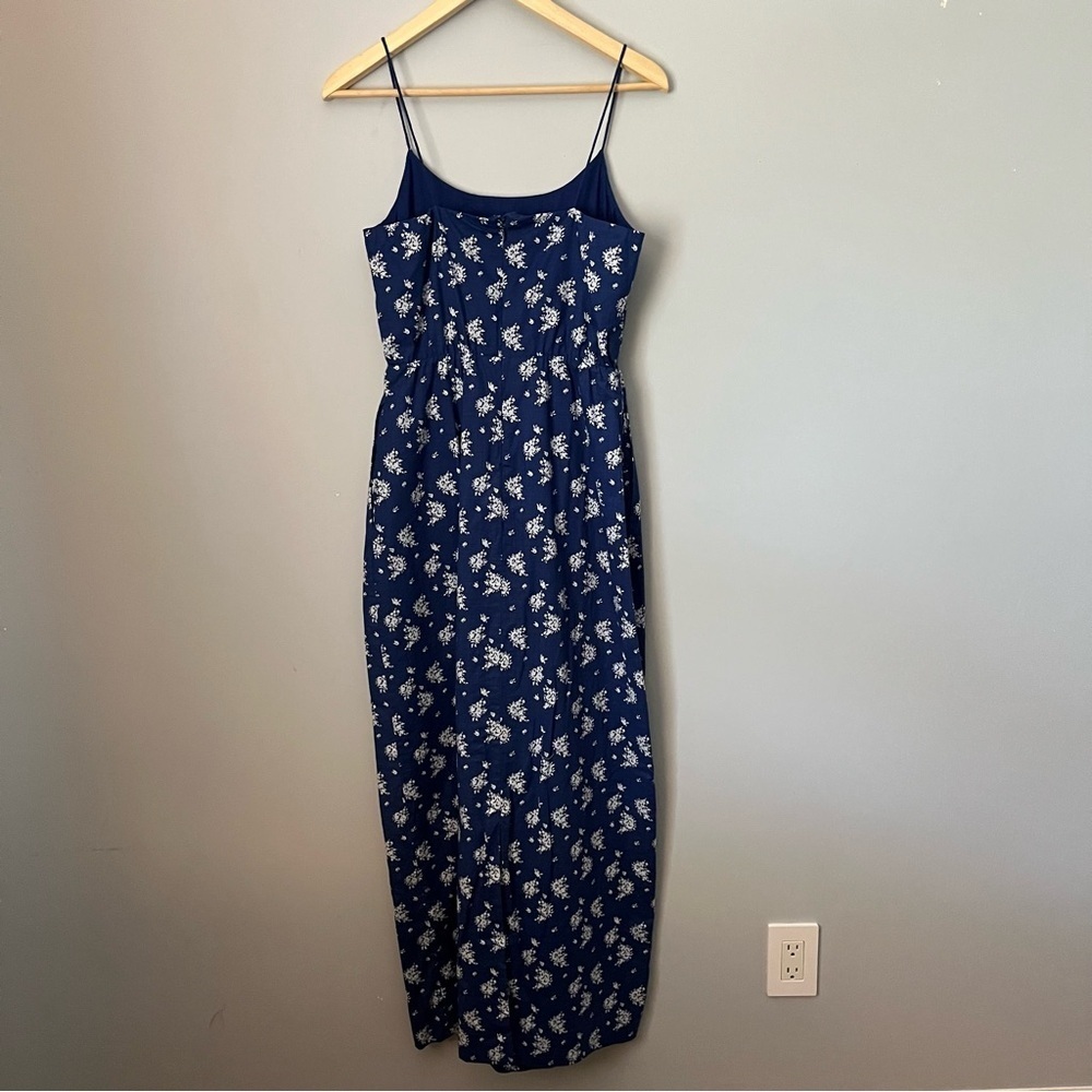 J. Crew Factory Abstract Flower Printed Blue & White 100% Cotton Maxi Dress Sz 2 - Picture 11 of 16